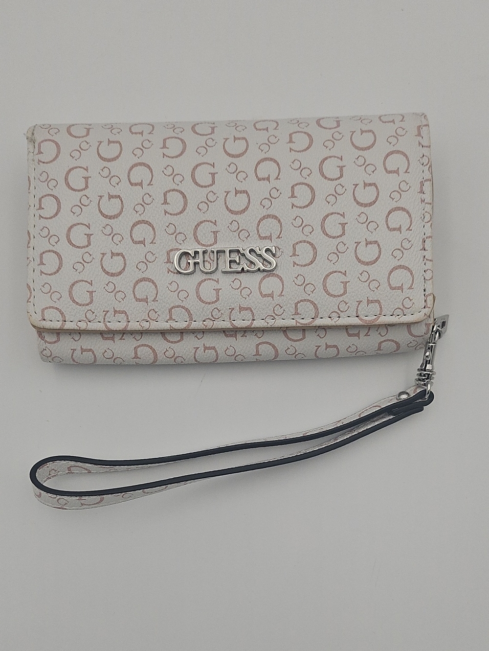 Guess Monogram Wristlet Wallet in Cream and Blush Pink